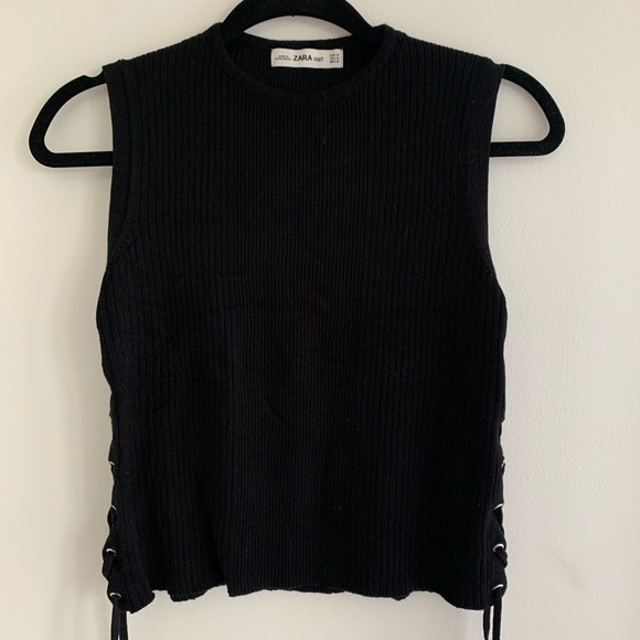 Zara Tops - NWOT Zara Top Black Ribbed Knit Eyelets size M